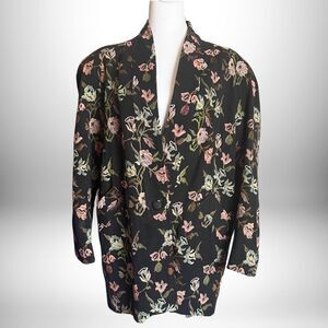 Black and Floral Jacket Vintage 80s with Extreme Shoulder Pads - A++ Condition